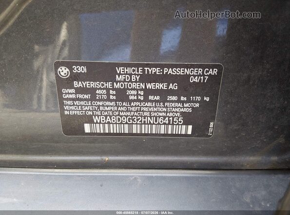 WBA8D9G32HNU64155 2017 BMW 3 SERIES Gray Widok komory silnika