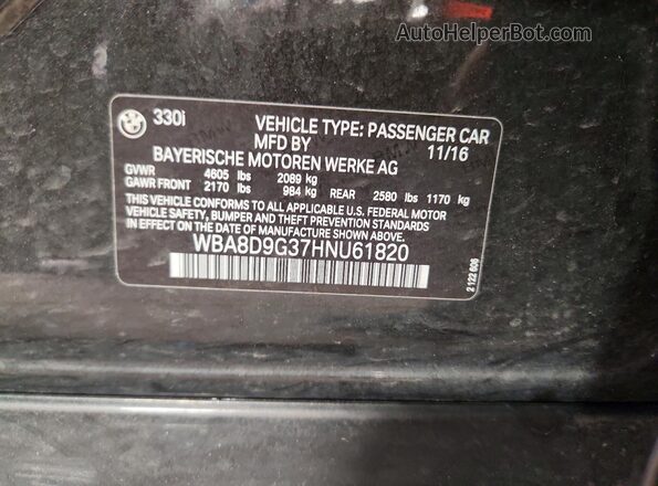 WBA8D9G37HNU61820 2017 BMW 3 SERIES Коричневый Вид наклейки с VIN-кодом