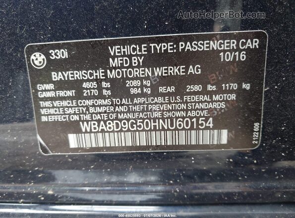 WBA8D9G50HNU60154 2017 BMW 3 SERIES Dark Blue Widok komory silnika