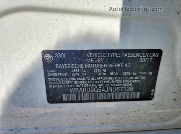 WBA8D9G54JNU67128 2018 BMW 3 SERIES White Engine compartment view