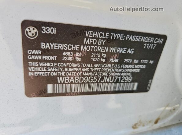 WBA8D9G57JNU71299 2018 BMW 3 SERIES White Engine compartment view