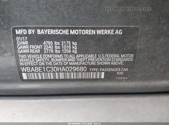 WBA8E1C30HA029680 2017 BMW 3 SERIES Gray Vista del compartimento del motor
