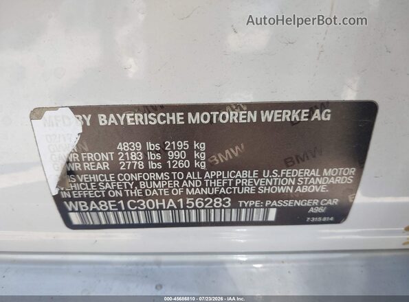 WBA8E1C30HA156283 2017 BMW 3 SERIES White Вид підкапотного простору