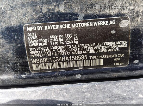 WBA8E1C34HA158585 2017 BMW 3 SERIES Black Շարժիչի բաժամունքի տեսք