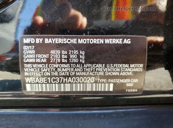 WBA8E1C37HA030020 2017 BMW 3 SERIES Black Շարժիչի բաժամունքի տեսք