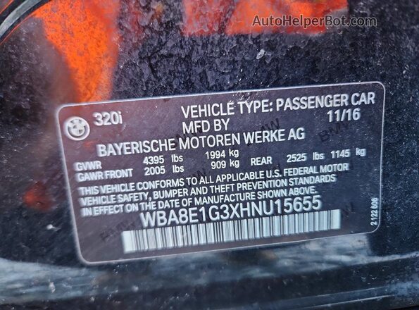 WBA8E1G3XHNU15655 2017 BMW 3 SERIES Black Շարժիչի բաժամունքի տեսք