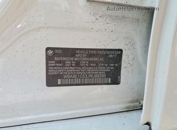 WBA8E1G53JNU89295 2018 BMW 3 SERIES White ძრავის განყოფილების ხედი