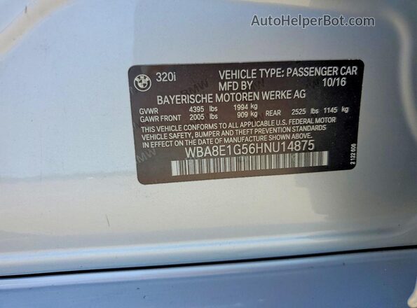 WBA8E1G56HNU14875 2017 BMW 3 SERIES Silver Widok komory silnika