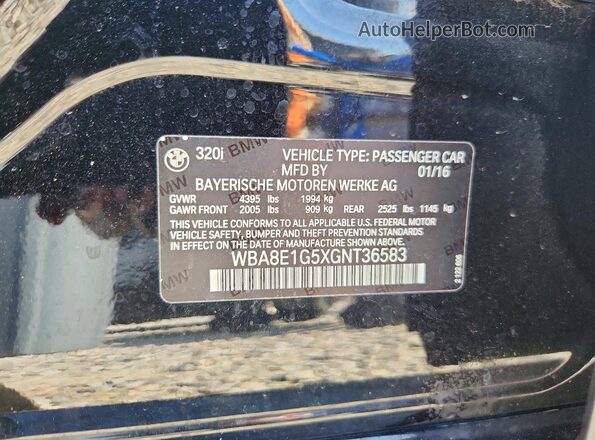 WBA8E1G5XGNT36583 2016 BMW 3 SERIES Black VIN կոդի պիտակի տեսք