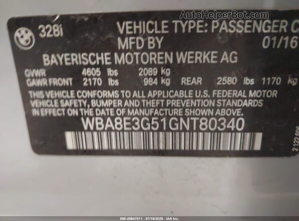 WBA8E3G51GNT80340 2016 BMW 3 SERIES Silver Շարժիչի բաժամունքի տեսք