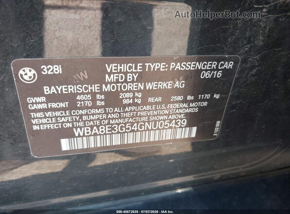 WBA8E3G54GNU05439 2016 BMW 3 SERIES Черный Вид подкапотного пространства