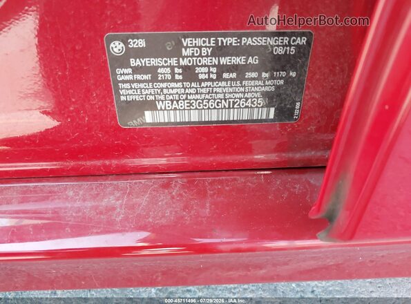 WBA8E3G56GNT26435 2016 BMW 3 SERIES Red Vista del compartimento del motor