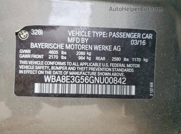 WBA8E3G56GNU00842 2016 BMW 3 SERIES Tan Engine compartment view