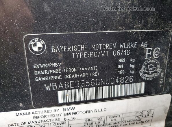 WBA8E3G56GNU04826 2016 BMW 3 SERIES Charcoal Widok komory silnika