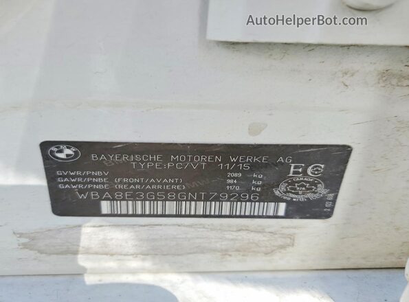 WBA8E3G58GNT79296 2016 BMW 3 SERIES Белый Вид подкапотного пространства