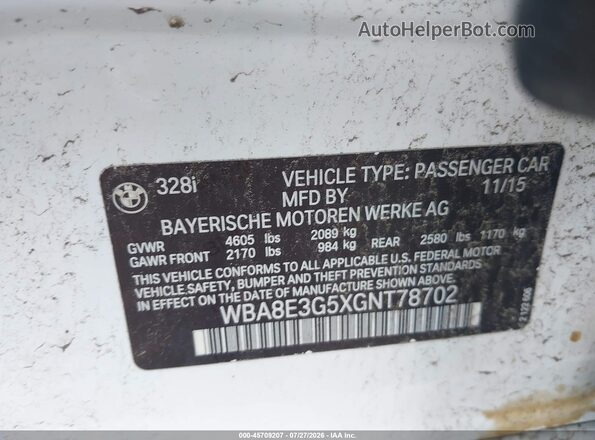 WBA8E3G5XGNT78702 2016 BMW 3 SERIES Белый Вид подкапотного пространства