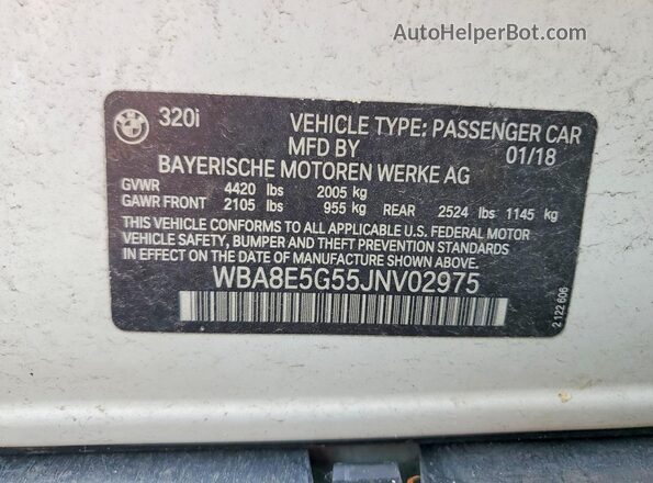 WBA8E5G55JNV02975 2018 BMW 3 SERIES White Вид підкапотного простору