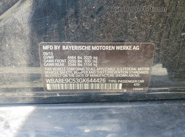 WBA8E9C53GK644426 2016 BMW 3 SERIES Burn Vista del compartimento del motor
