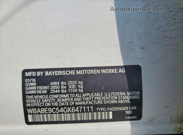 WBA8E9C54GK647111 2016 BMW 3 SERIES White Widok komory silnika