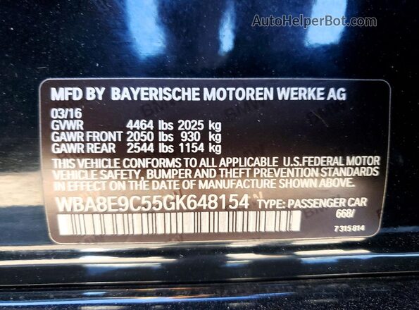 WBA8E9C55GK648154 2016 BMW 3 SERIES Black Widok naklejki z numerem VIN