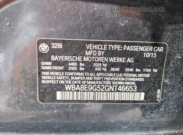 WBA8E9G52GNT46653 2016 BMW 3 SERIES Gray Widok naklejki z numerem VIN