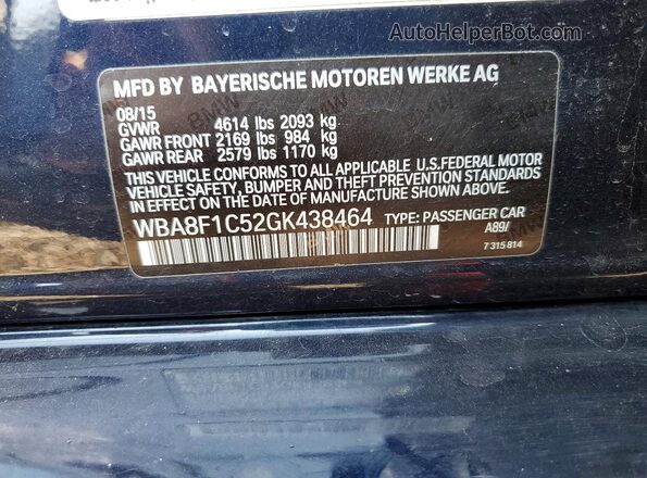 WBA8F1C52GK438464 2016 BMW 3 SERIES Blue ძრავის განყოფილების ხედი