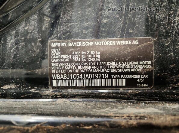 WBA8J1C54JA019219 2018 BMW 3 SERIES Black Widok naklejki z numerem VIN