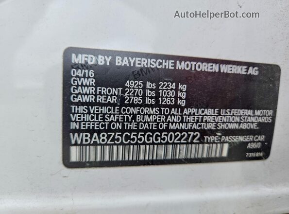 WBA8Z5C55GG502272 2016 BMW 3 SERIES White Engine compartment view