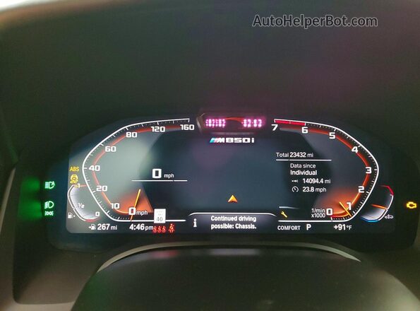 WBAGV8C00NCG97413 2022 BMW M8 White Vista del cuadro de instrumentos