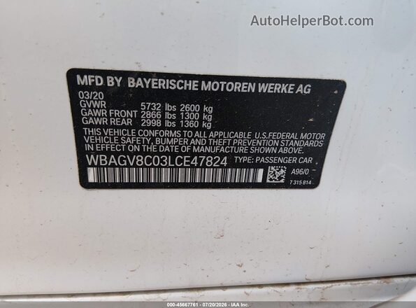 WBAGV8C03LCE47824 2020 BMW M8 White Շարժիչի բաժամունքի տեսք
