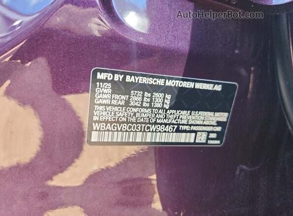 WBAGV8C03TCW98467 2026 BMW M8 Purple VIN կոդի պիտակի տեսք