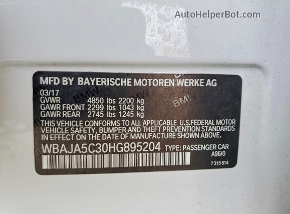 WBAJA5C30HG895204 2017 BMW 5 SERIES White Շարժիչի բաժամունքի տեսք