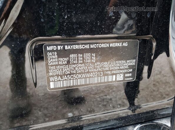 WBAJA5C50KWW40213 2019 BMW 5 SERIES Black Вид підкапотного простору
