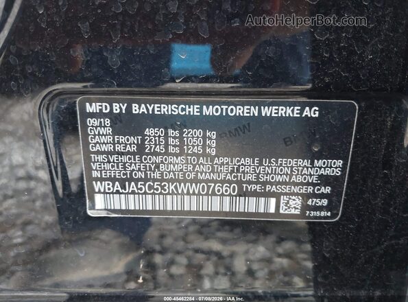 WBAJA5C53KWW07660 2019 BMW 5 SERIES Black Widok komory silnika