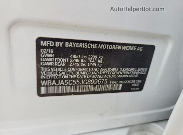 WBAJA5C55JG899675 2018 BMW 5 SERIES Белый Вид подкапотного пространства