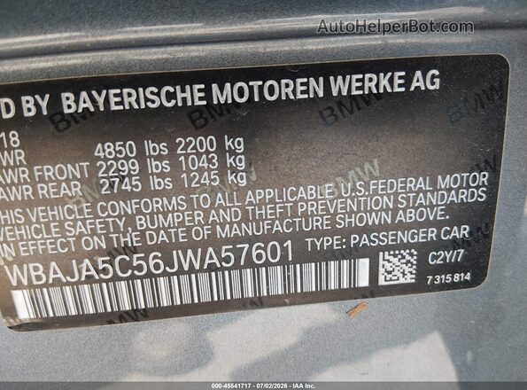 WBAJA5C56JWA57601 2018 BMW 5 SERIES Blue Engine compartment view