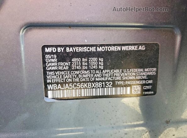 WBAJA5C56KBX88132 2019 BMW 5 SERIES Gray Вид підкапотного простору