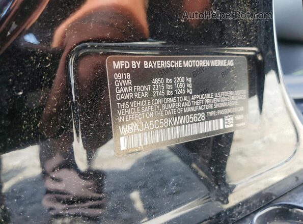WBAJA5C58KWW05628 2019 BMW 5 SERIES Black Vista de la etiqueta del VIN