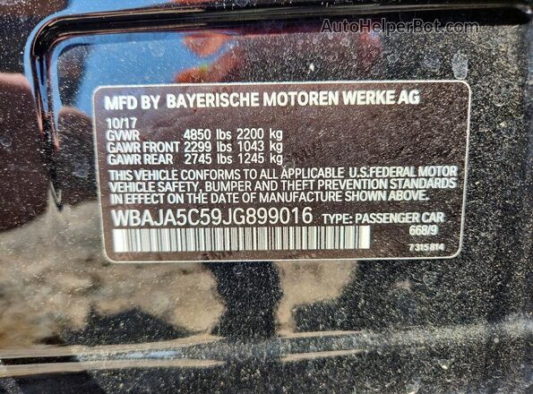 WBAJA5C59JG899016 2018 BMW 5 SERIES Black VIN կոդի պիտակի տեսք