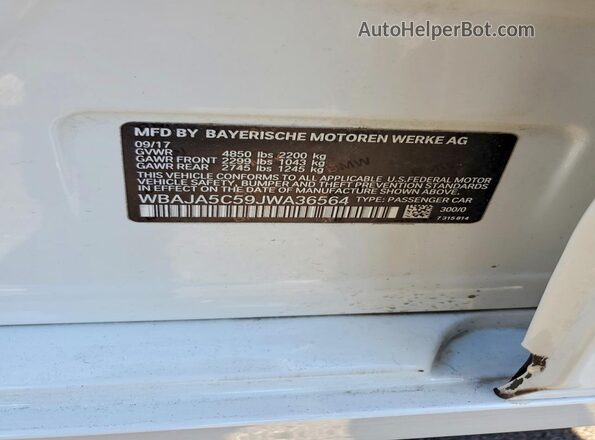 WBAJA5C59JWA36564 2018 BMW 5 SERIES White Engine compartment view