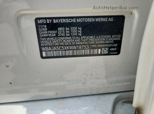 WBAJA5C5XKWW18753 2019 BMW 5 SERIES White Շարժիչի բաժամունքի տեսք