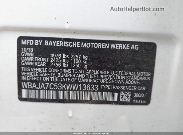 WBAJA7C53KWW13633 2019 BMW 5 SERIES White Շարժիչի բաժամունքի տեսք