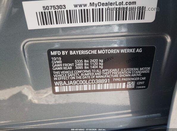 WBAJA9C00LCD38891 2020 BMW 5 SERIES Black Շարժիչի բաժամունքի տեսք