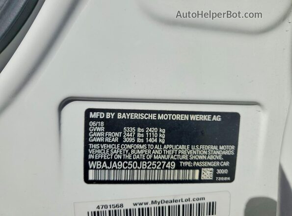 WBAJA9C50JB252749 2018 BMW 5 SERIES White Engine compartment view