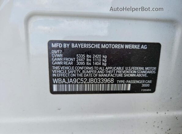 WBAJA9C52JB033968 2018 BMW 5 SERIES White Widok komory silnika