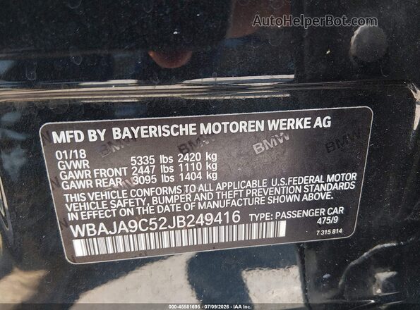 WBAJA9C52JB249416 2018 BMW 5 SERIES Черный Вид подкапотного пространства