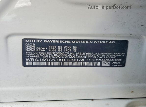 WBAJA9C53KB399374 2019 BMW 5 SERIES Белый Вид подкапотного пространства