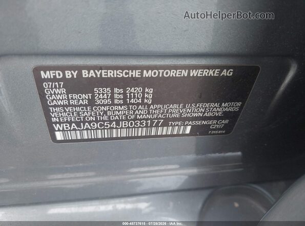 WBAJA9C54JB033177 2018 BMW 5 SERIES Gray ძრავის განყოფილების ხედი