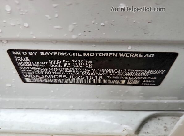 WBAJA9C55JB251516 2018 BMW 5 SERIES White VIN կոդի պիտակի տեսք