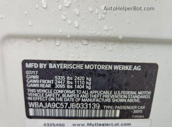 WBAJA9C57JB033139 2018 BMW 5 SERIES White Շարժիչի բաժամունքի տեսք